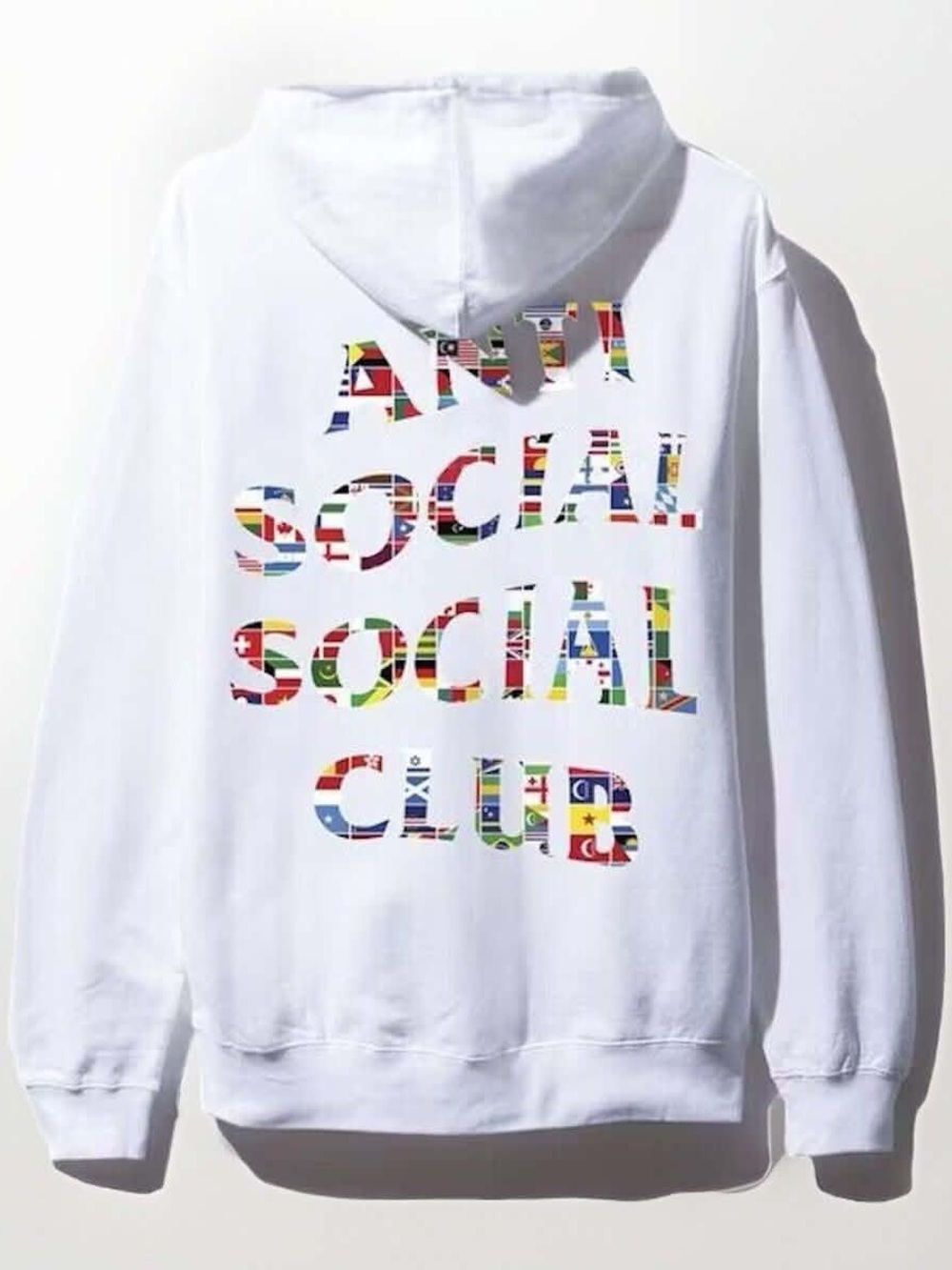 New Anti Social Social Club Streetwear World Flags Hoodie Sweater White Sz L